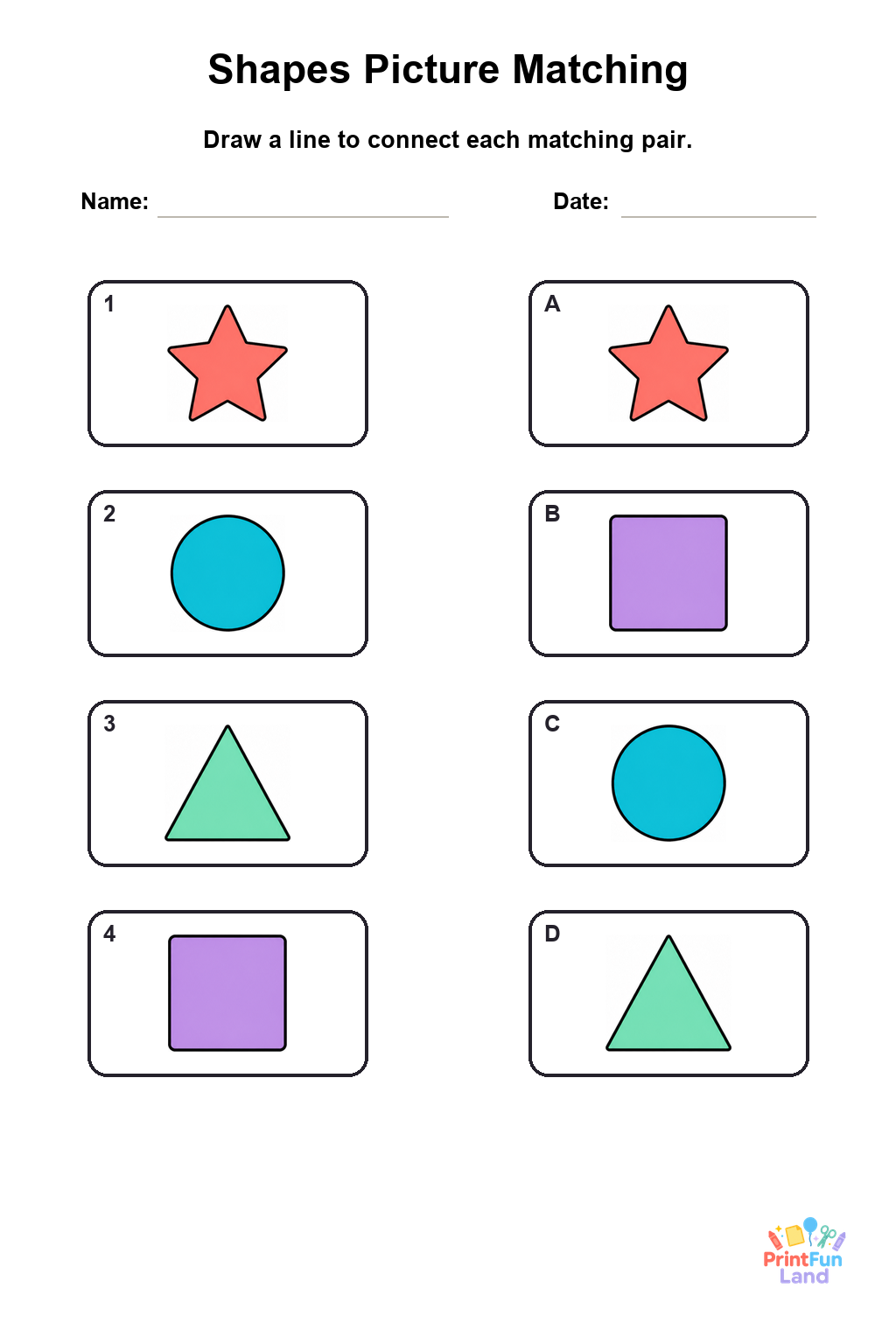 Shapes Matching Games for Preschoolers printable page 3