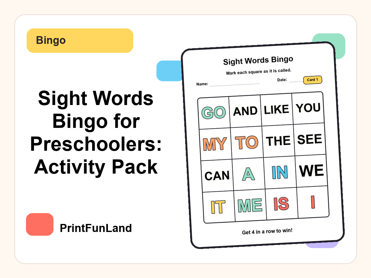 Sight Words Bingo for Preschoolers printable preview