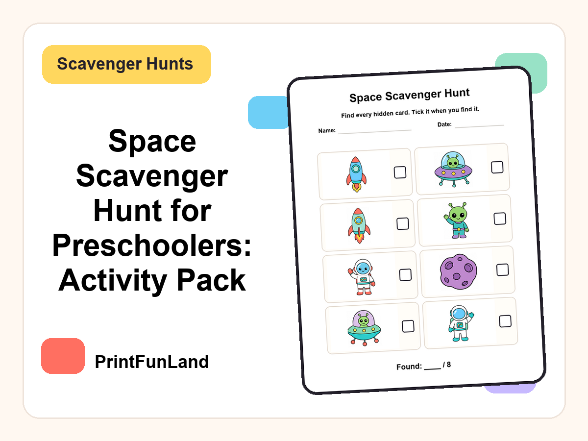 Space Scavenger Hunt for Preschoolers printable preview