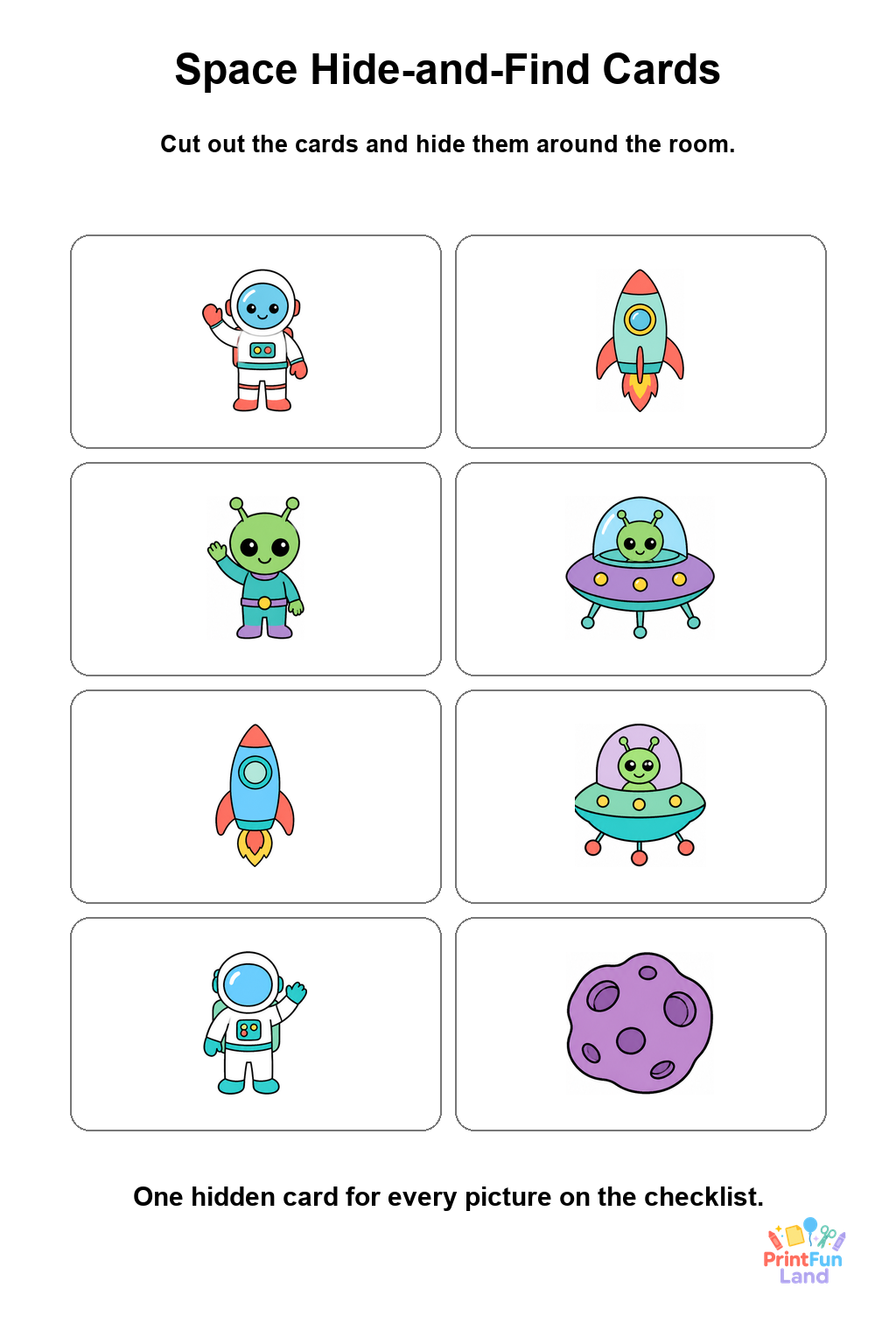 Space Scavenger Hunt for Preschoolers printable page 2