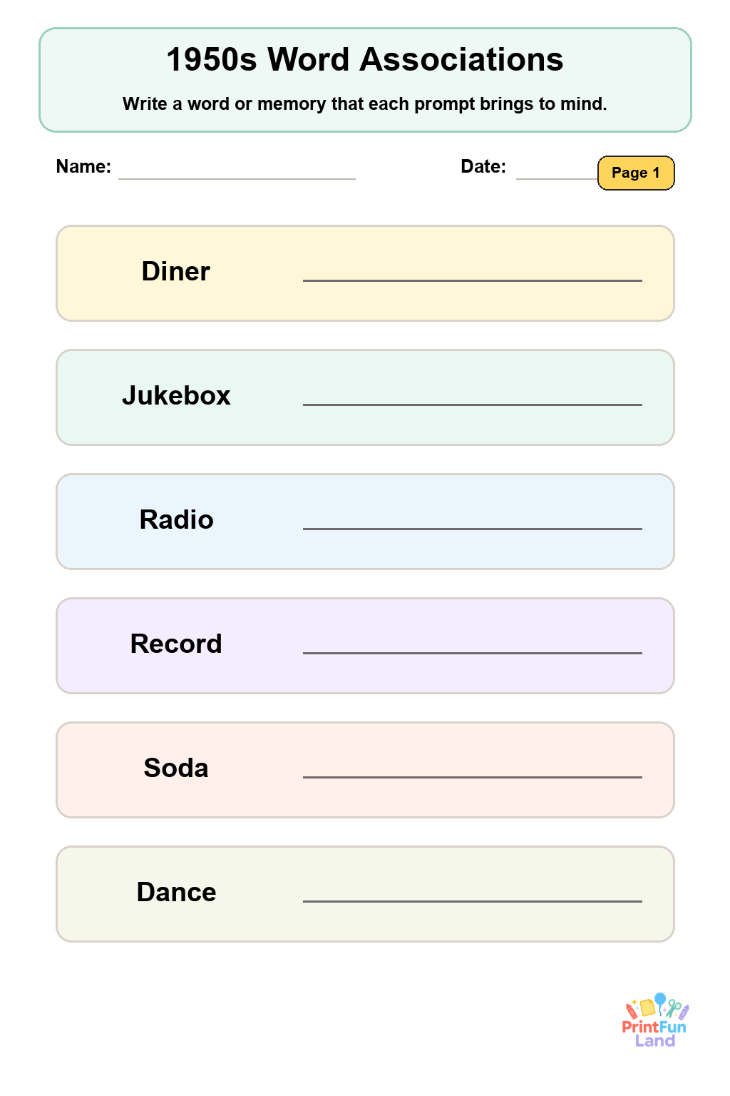 1950s Senior Activity for Independent Seniors printable page 1