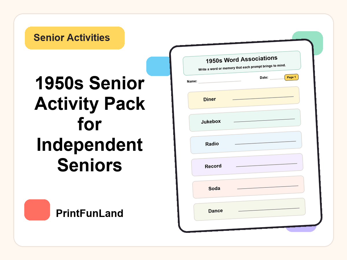 1950s Senior Activity for Independent Seniors printable preview