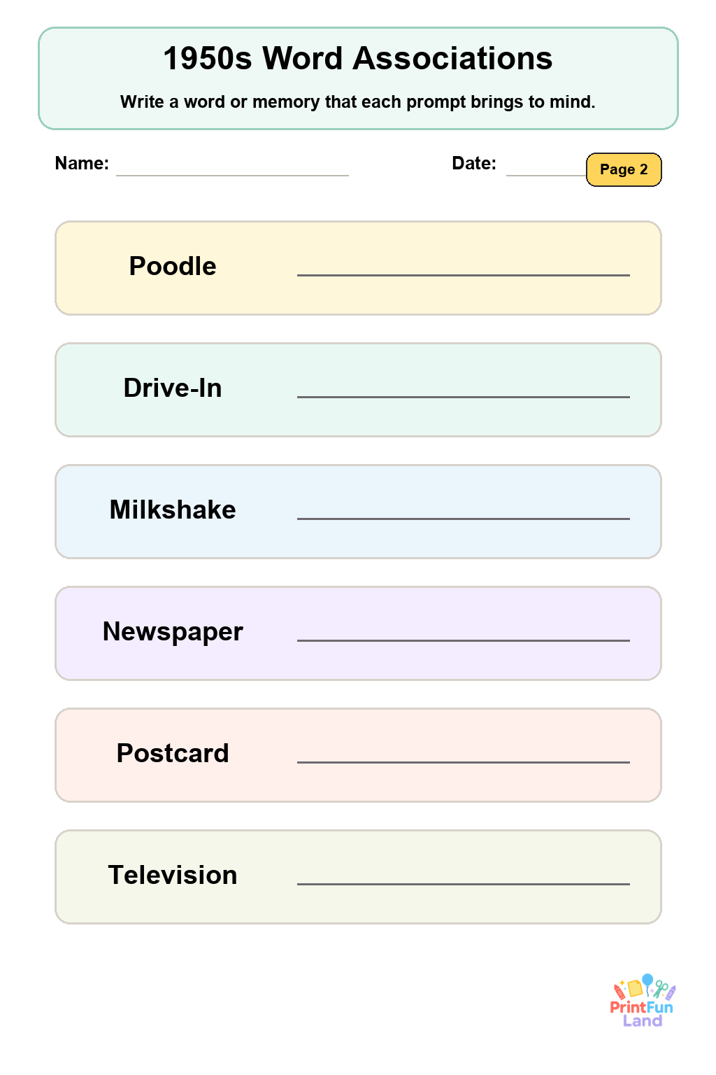 1950s Senior Activity for Independent Seniors printable page 2