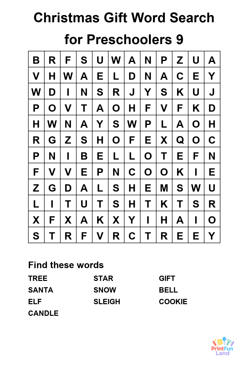 Christmas Gift Word Search for Preschoolers printable page 9