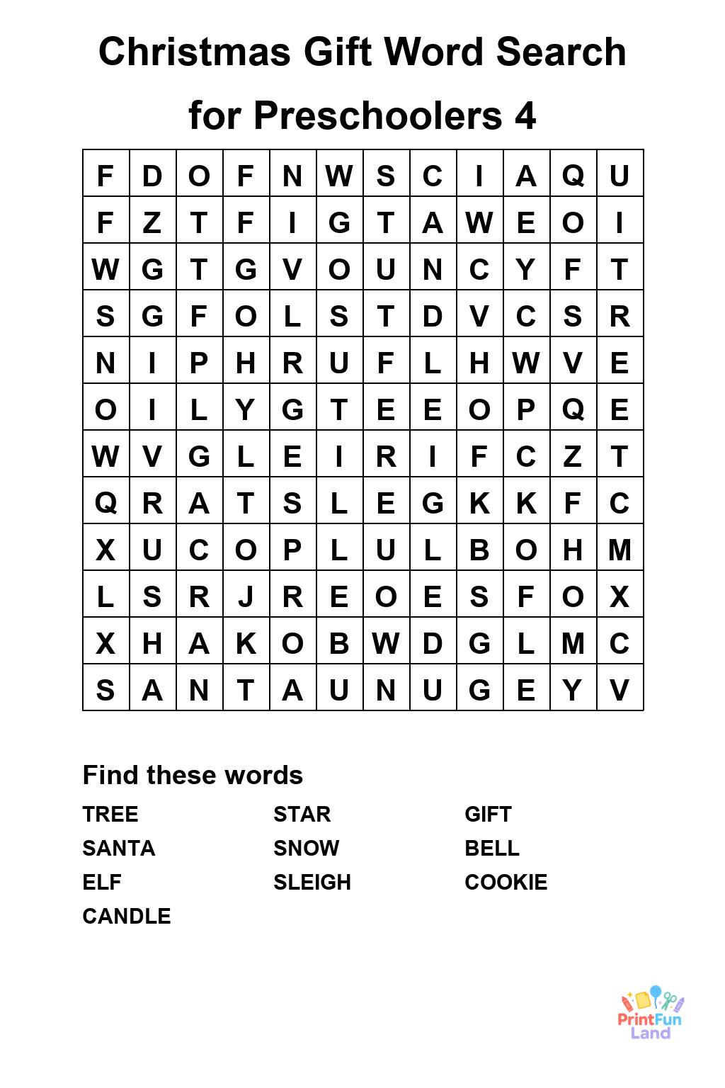 Christmas Gift Word Search for Preschoolers printable page 4