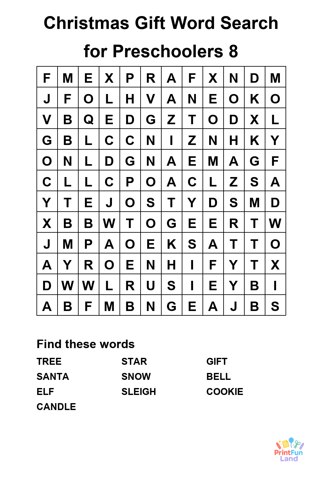Christmas Gift Word Search for Preschoolers printable page 8