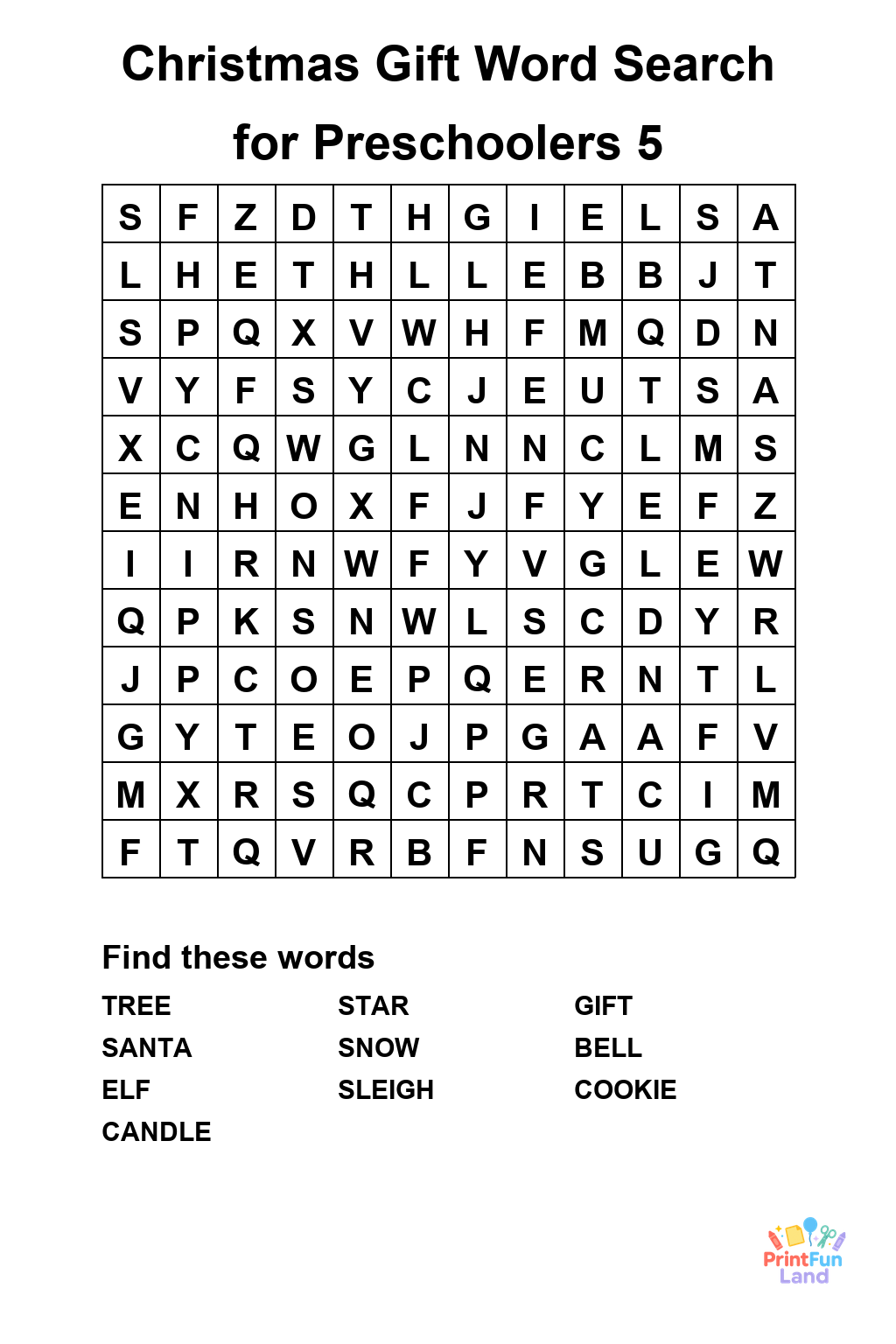 Christmas Gift Word Search for Preschoolers printable page 5