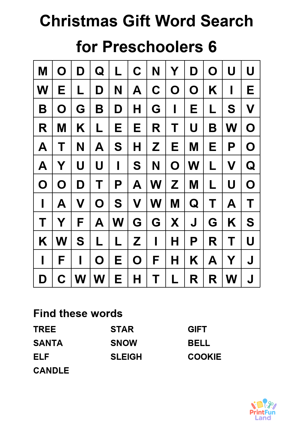 Christmas Gift Word Search for Preschoolers printable page 6