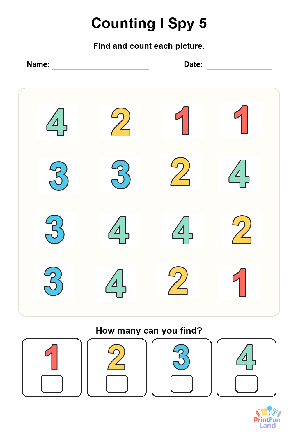 Counting I Spy for Preschoolers printable page 5