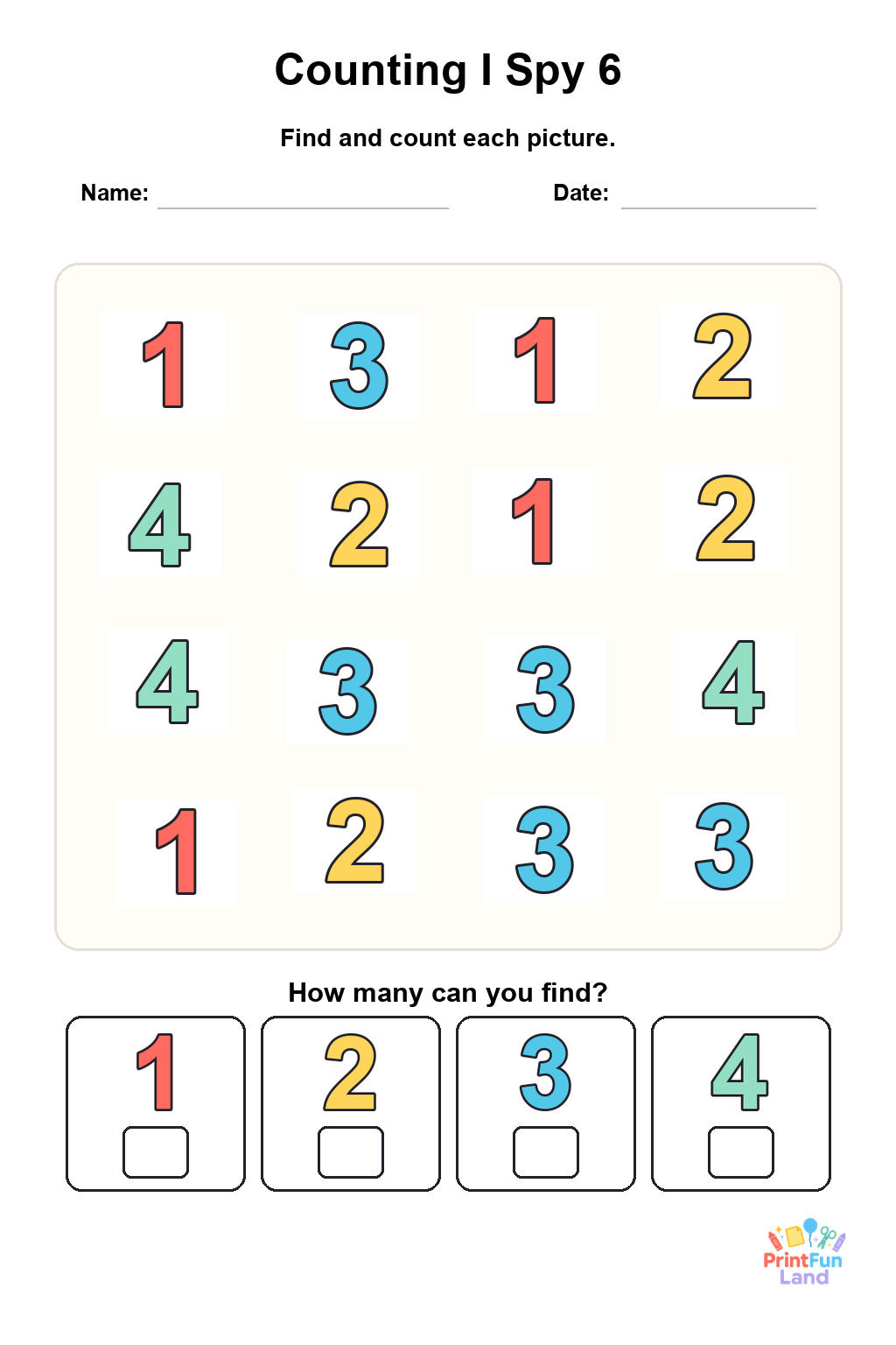 Counting I Spy for Preschoolers printable page 6