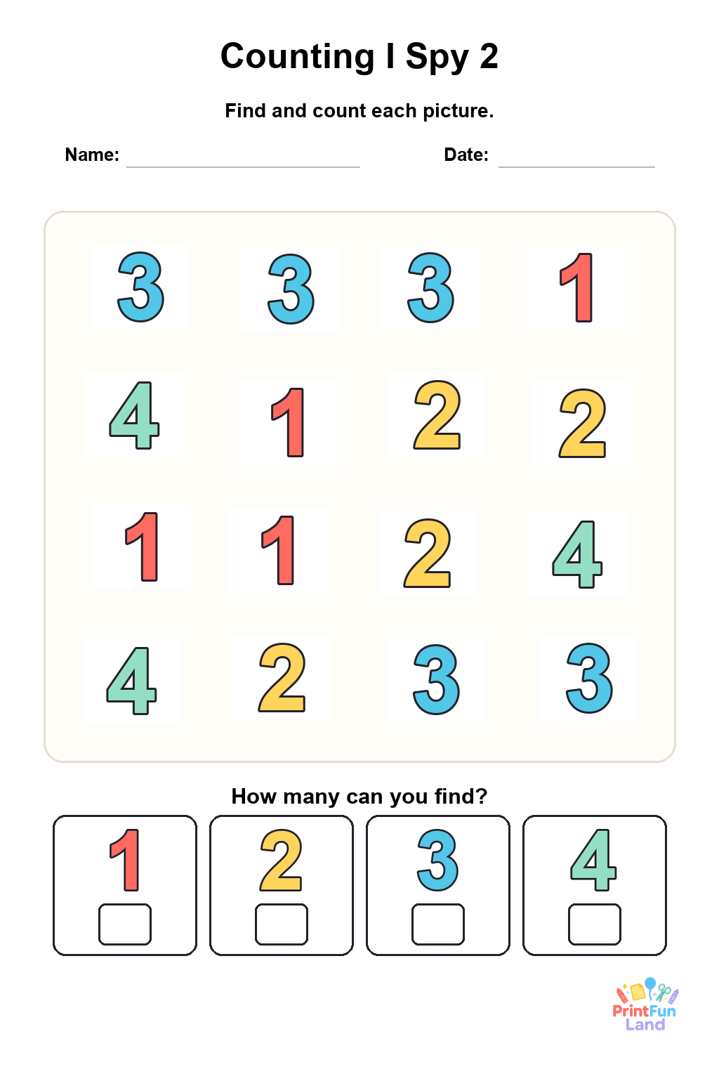 Counting I Spy for Preschoolers printable page 2
