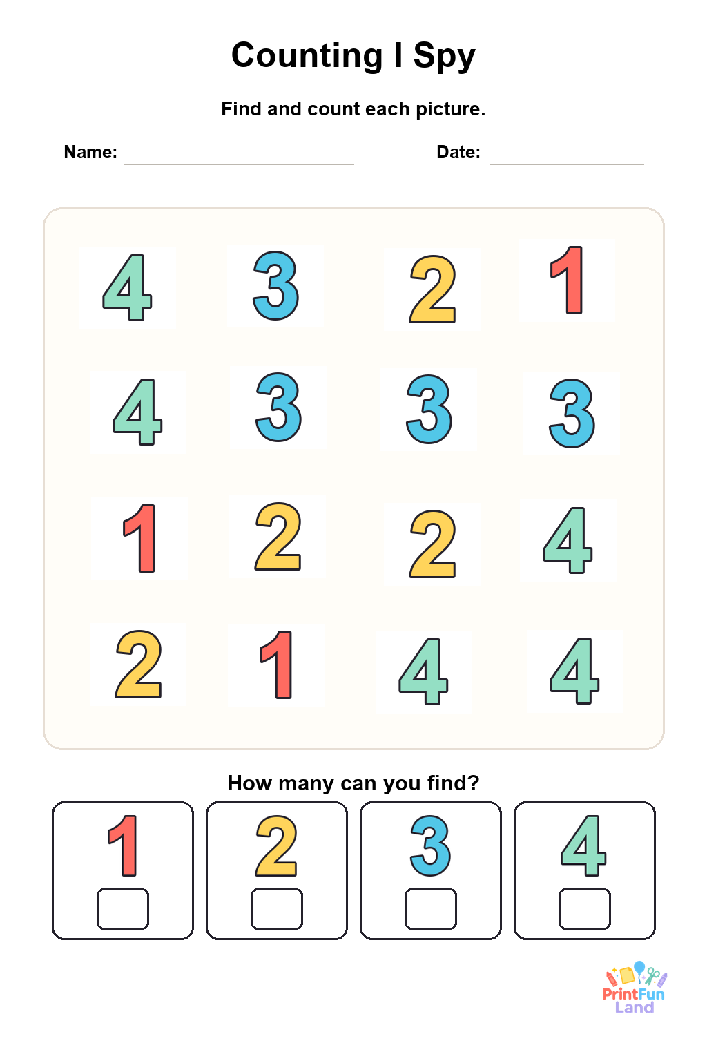 Counting I Spy for Preschoolers printable page 1