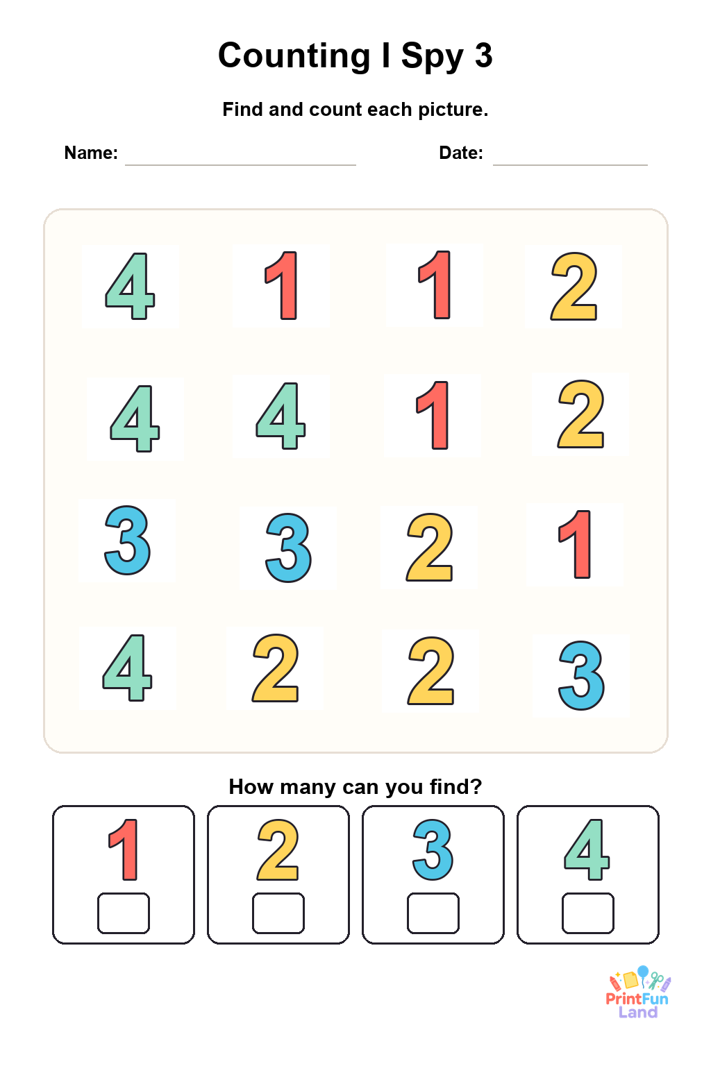 Counting I Spy for Preschoolers printable page 3
