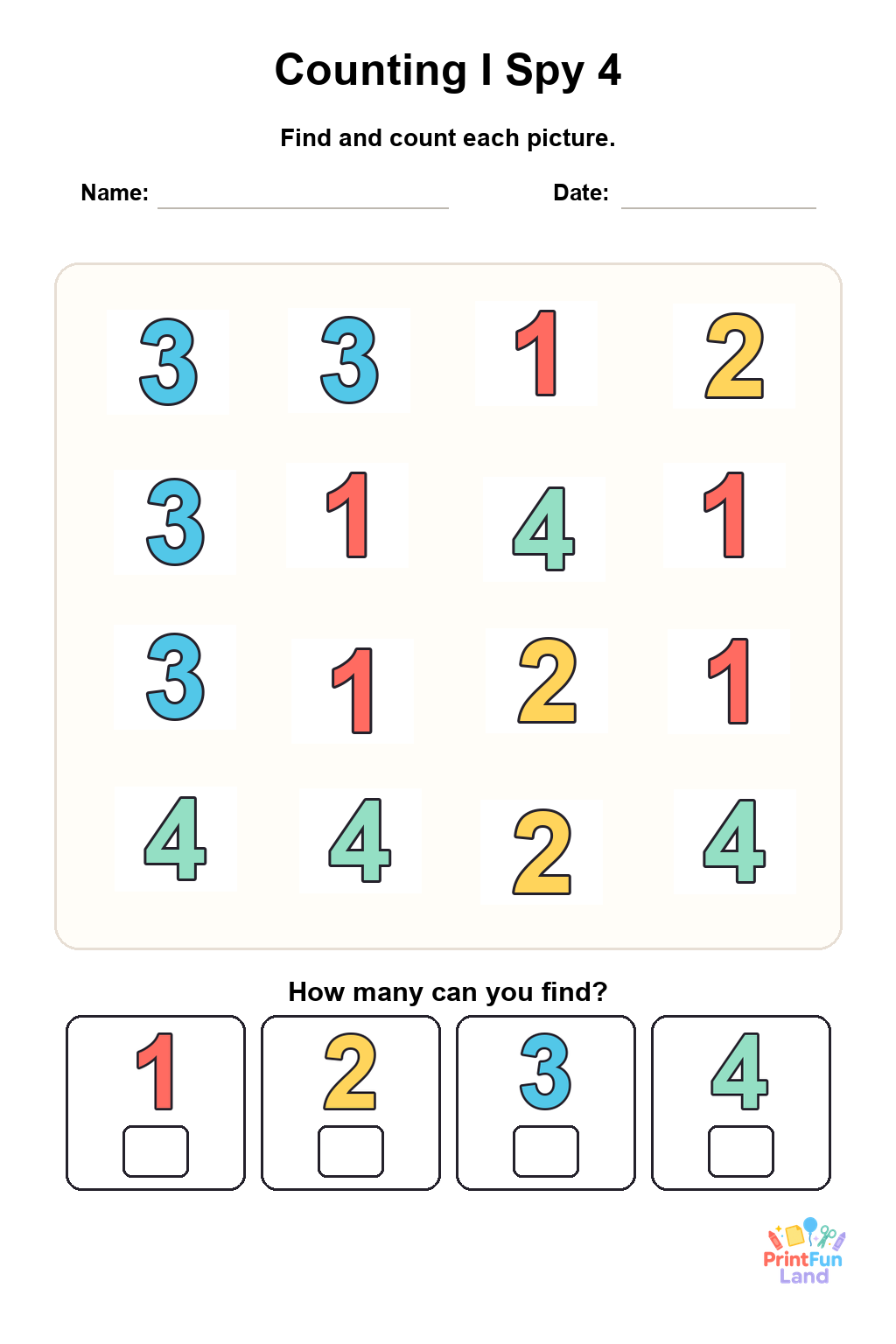 Counting I Spy for Preschoolers printable page 4