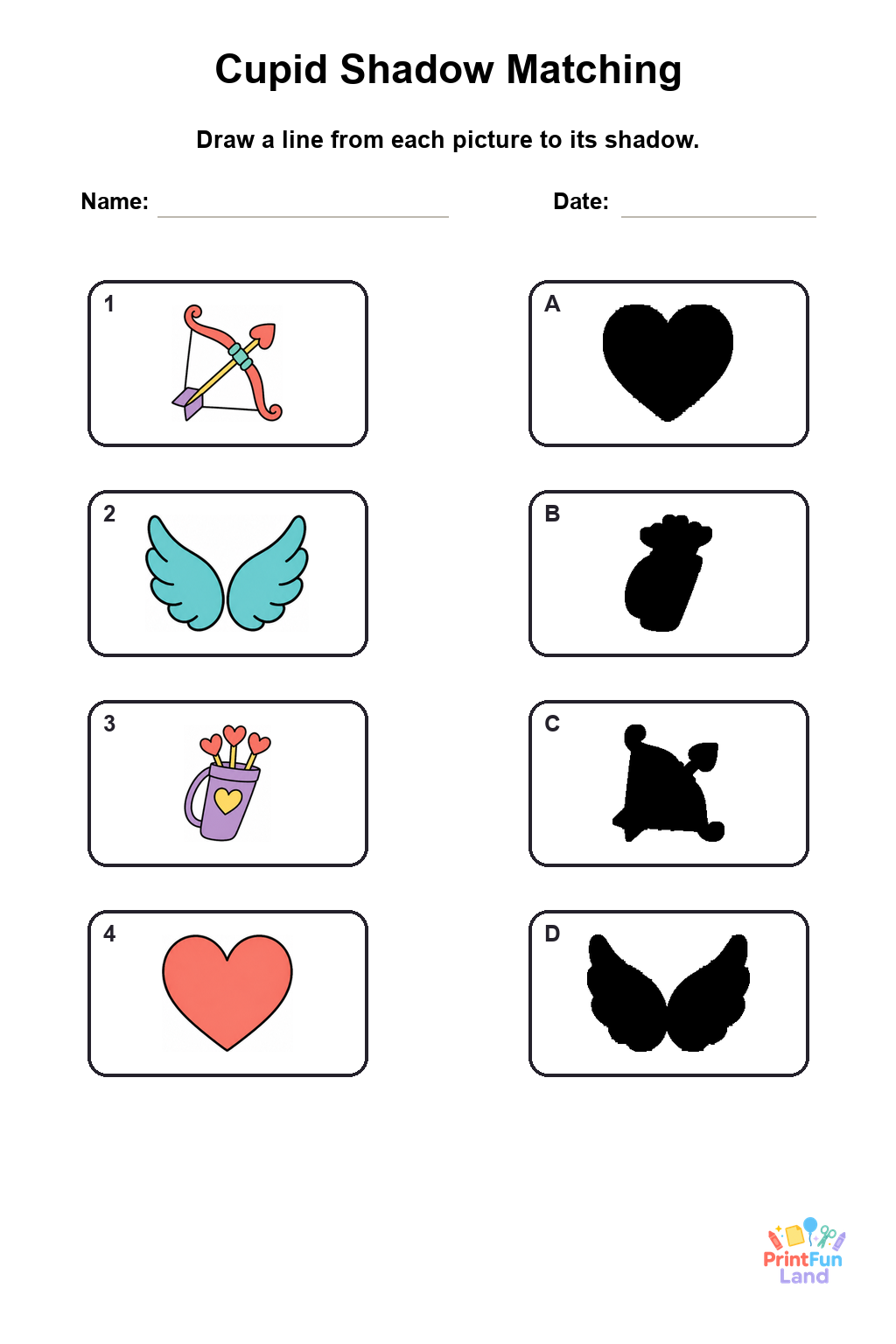 Cupid Matching Games for Preschoolers printable page 5