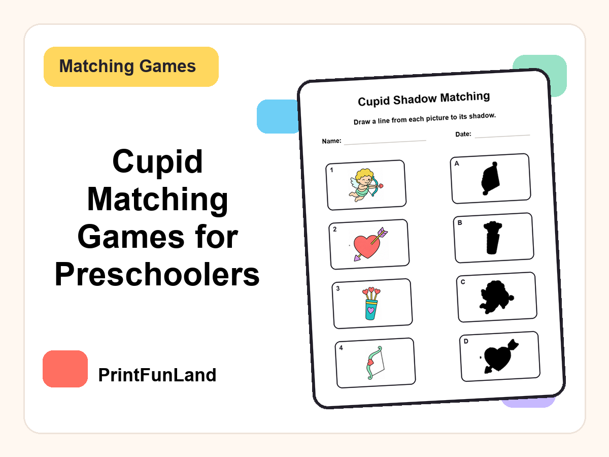 Cupid Matching Games for Preschoolers printable preview