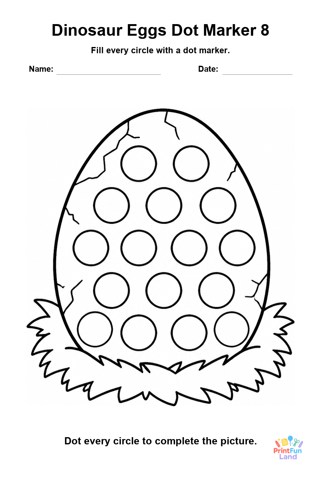 Dinosaur Eggs Dot Marker Pages for Preschoolers printable page 8