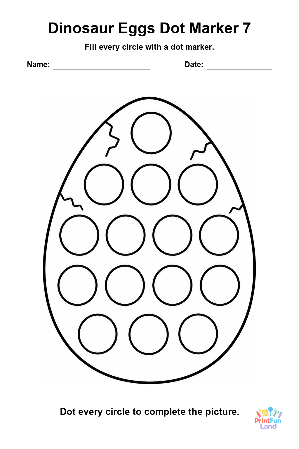 Dinosaur Eggs Dot Marker Pages for Preschoolers printable page 7