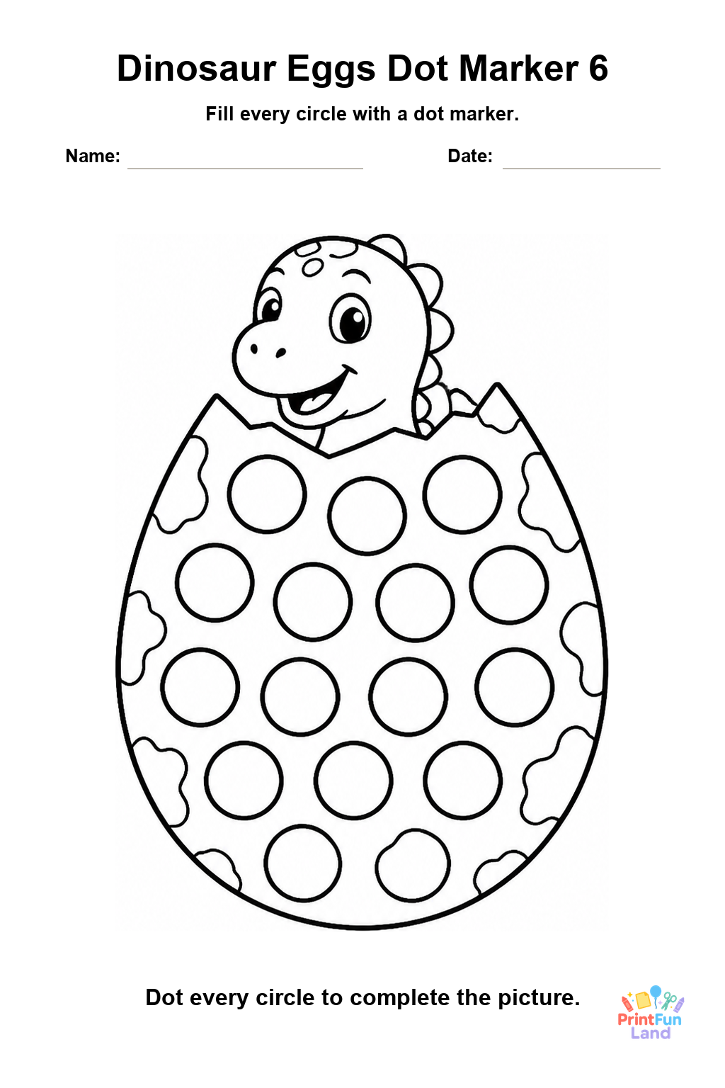 Dinosaur Eggs Dot Marker Pages for Preschoolers printable page 6