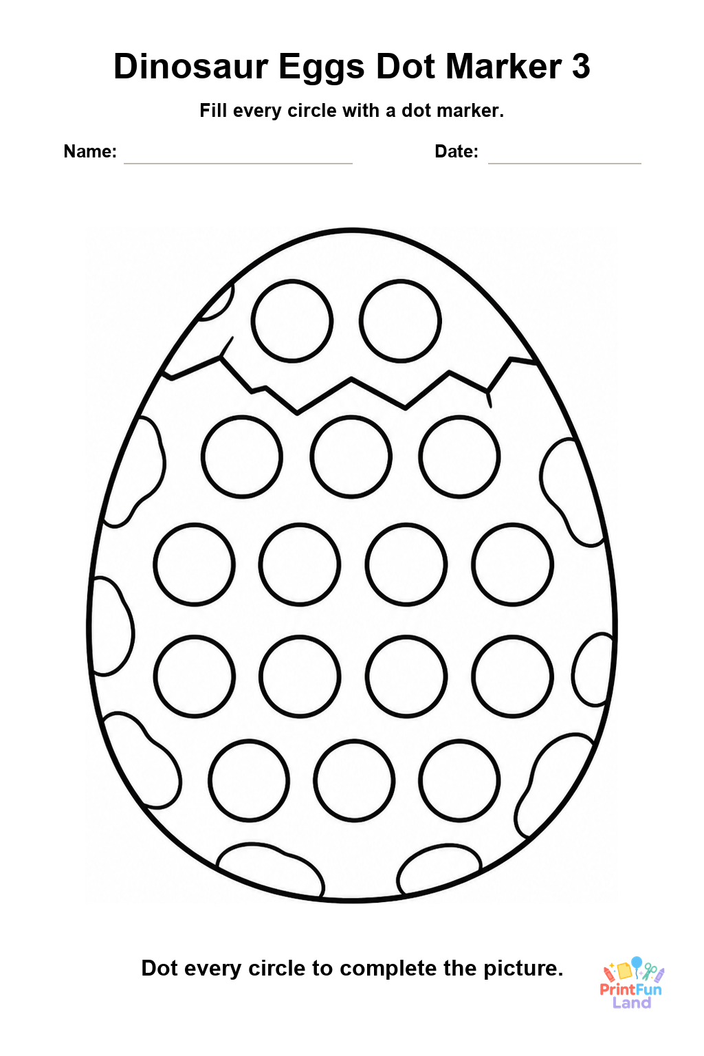 Dinosaur Eggs Dot Marker Pages for Preschoolers printable page 3