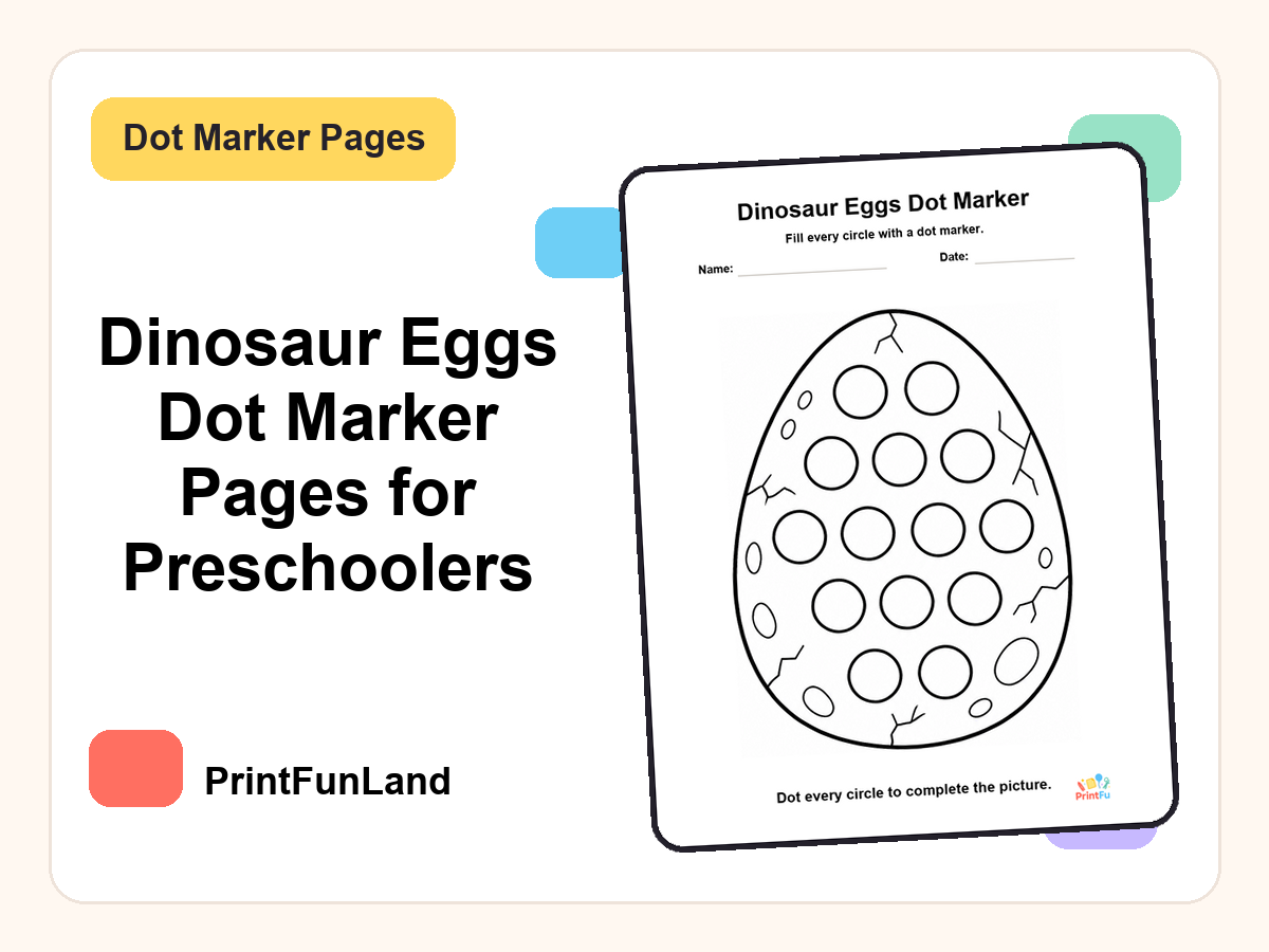 Dinosaur Eggs Dot Marker Pages for Preschoolers printable preview
