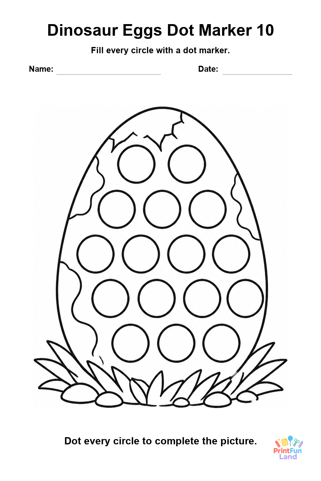Dinosaur Eggs Dot Marker Pages for Preschoolers printable page 10