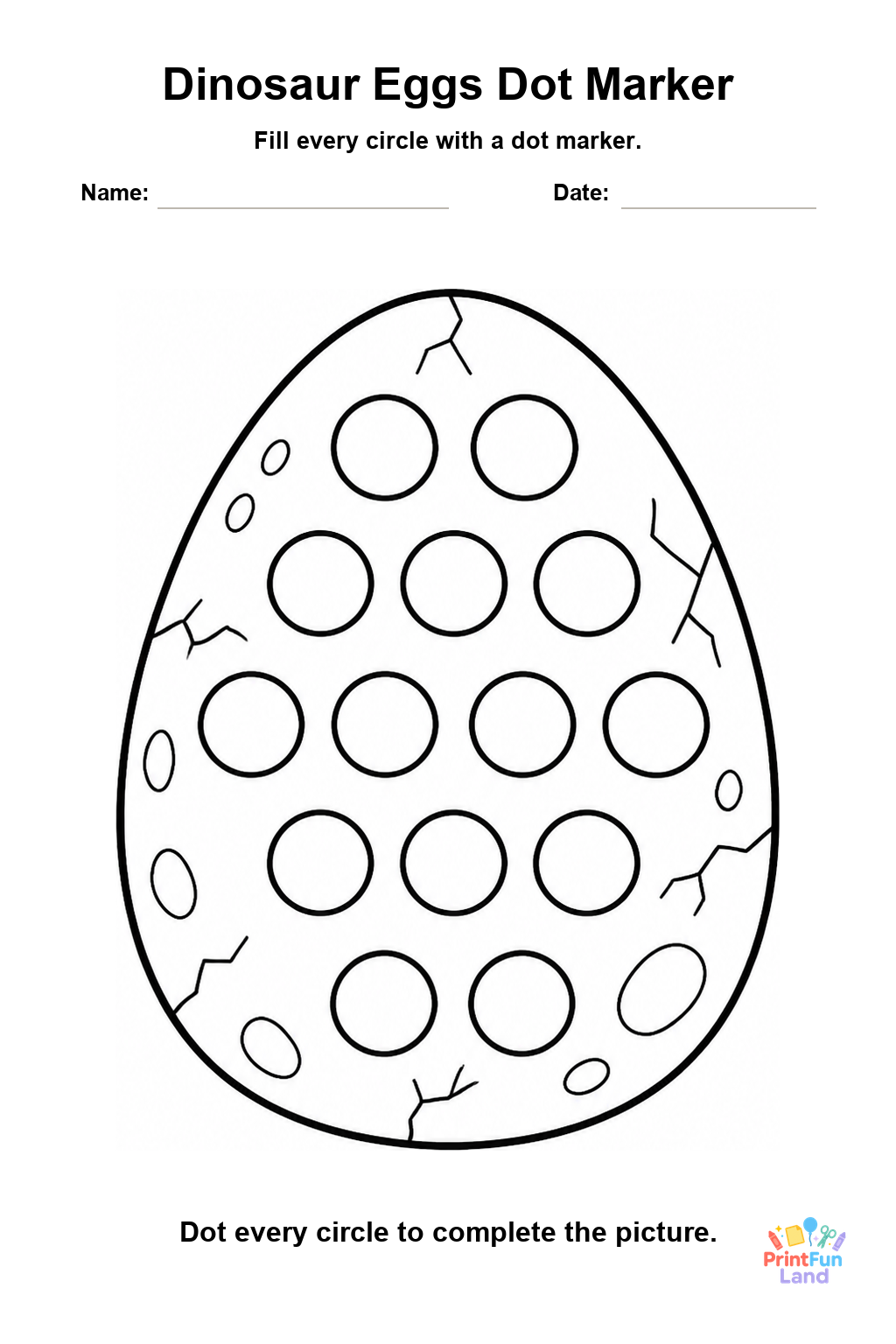 Dinosaur Eggs Dot Marker Pages for Preschoolers printable page 1