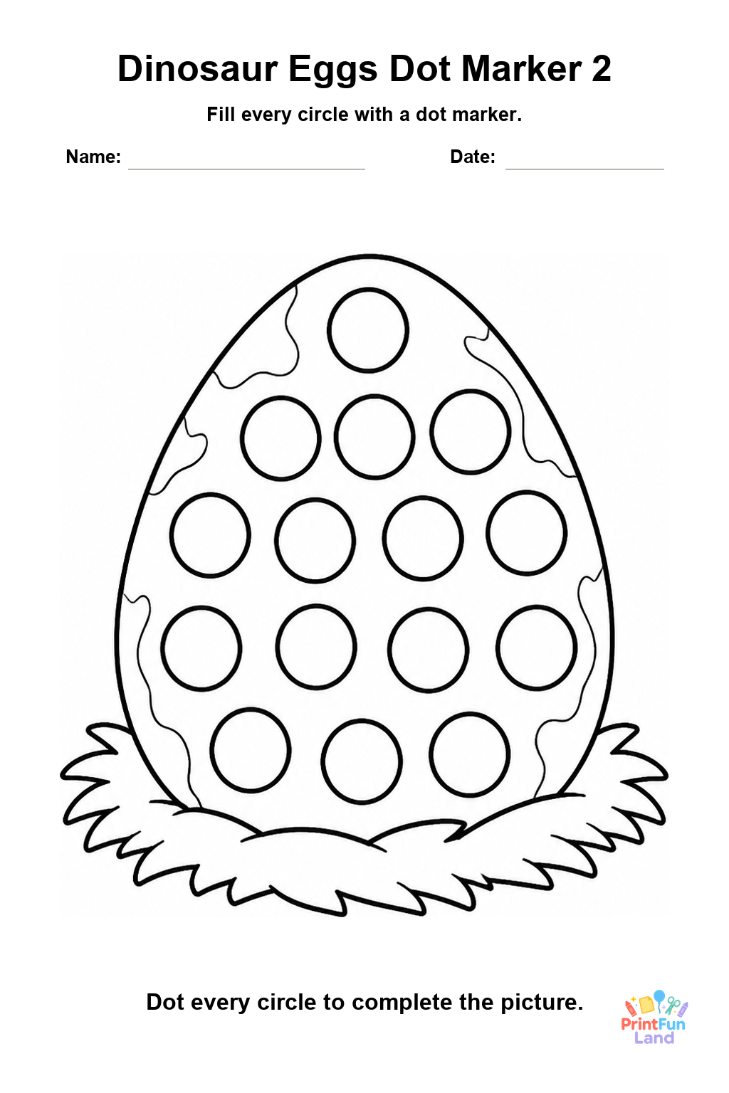 Dinosaur Eggs Dot Marker Pages for Preschoolers printable page 2
