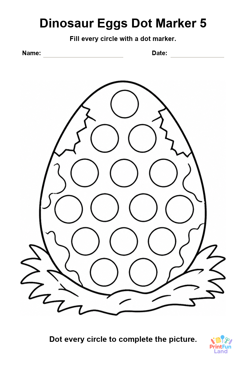 Dinosaur Eggs Dot Marker Pages for Preschoolers printable page 5