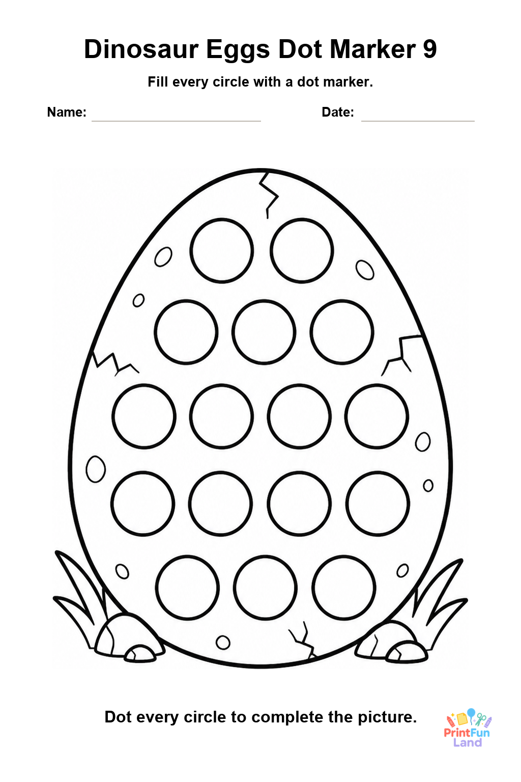 Dinosaur Eggs Dot Marker Pages for Preschoolers printable page 9
