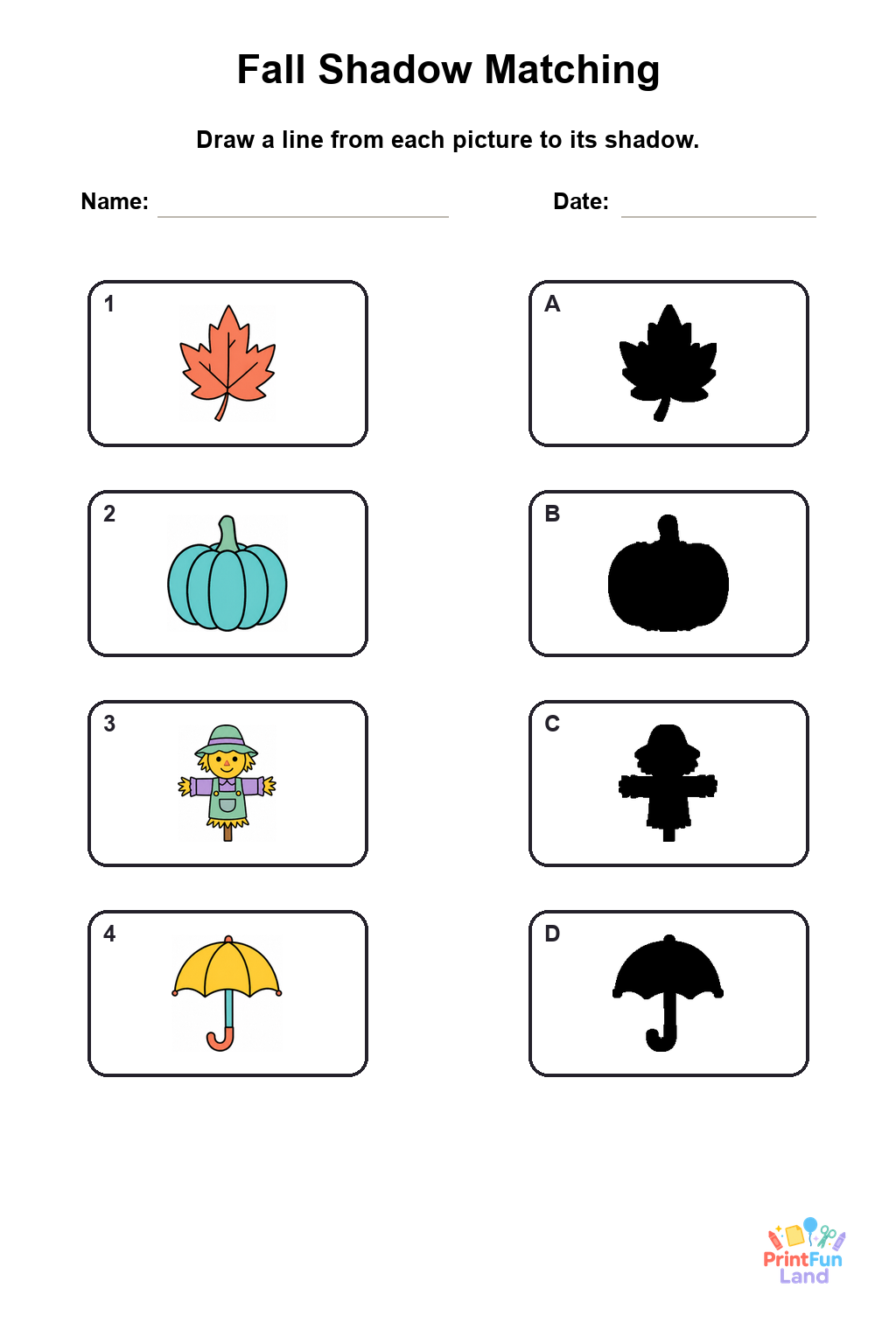Fall Matching Games for Preschoolers printable page 3