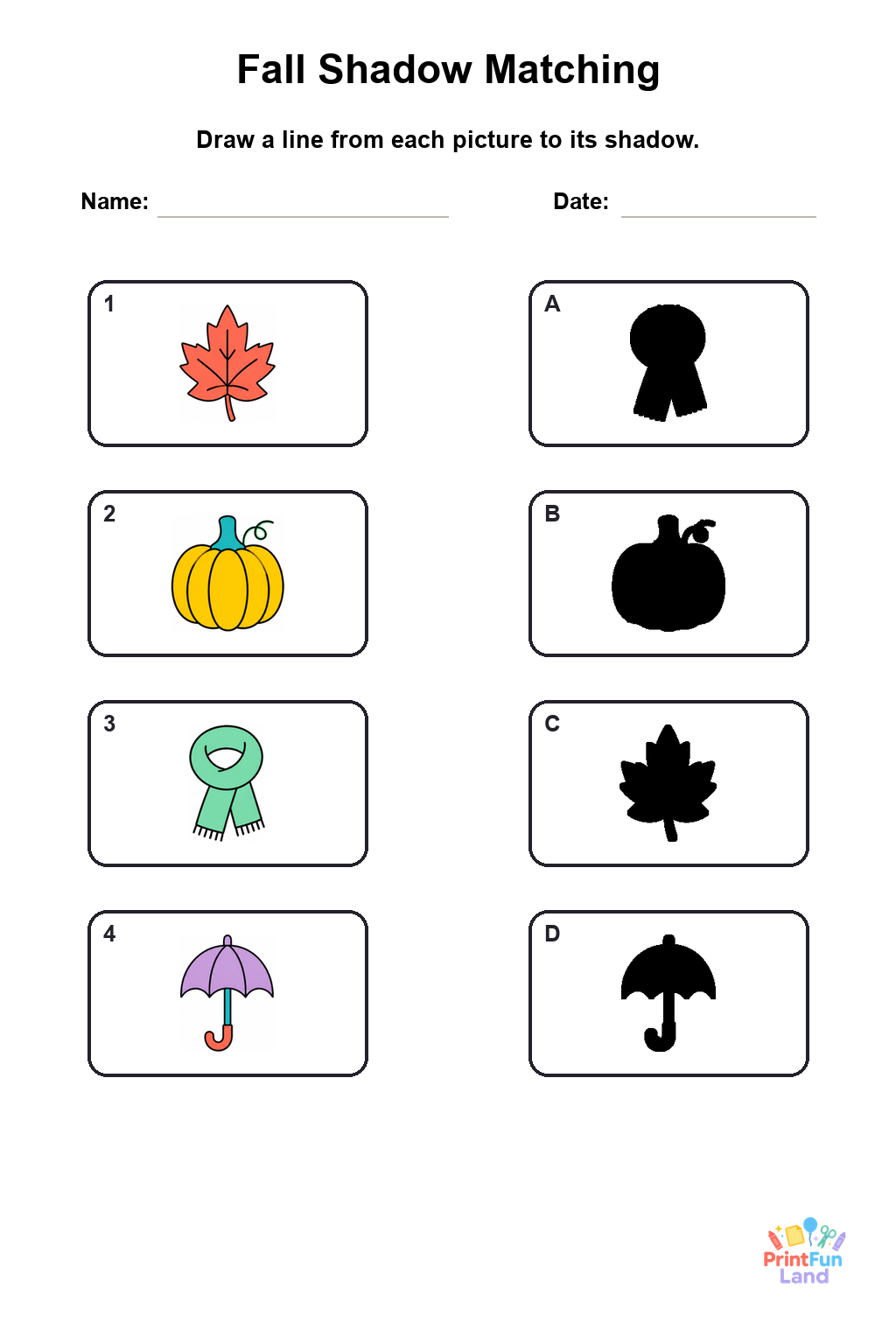 Fall Matching Games for Preschoolers printable page 6