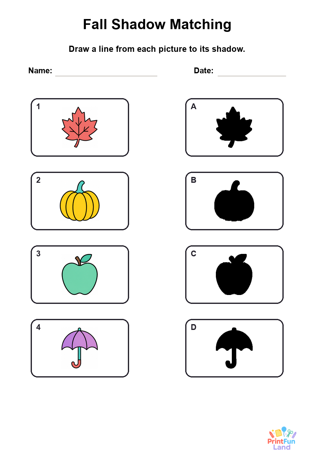 Fall Matching Games for Preschoolers printable page 4