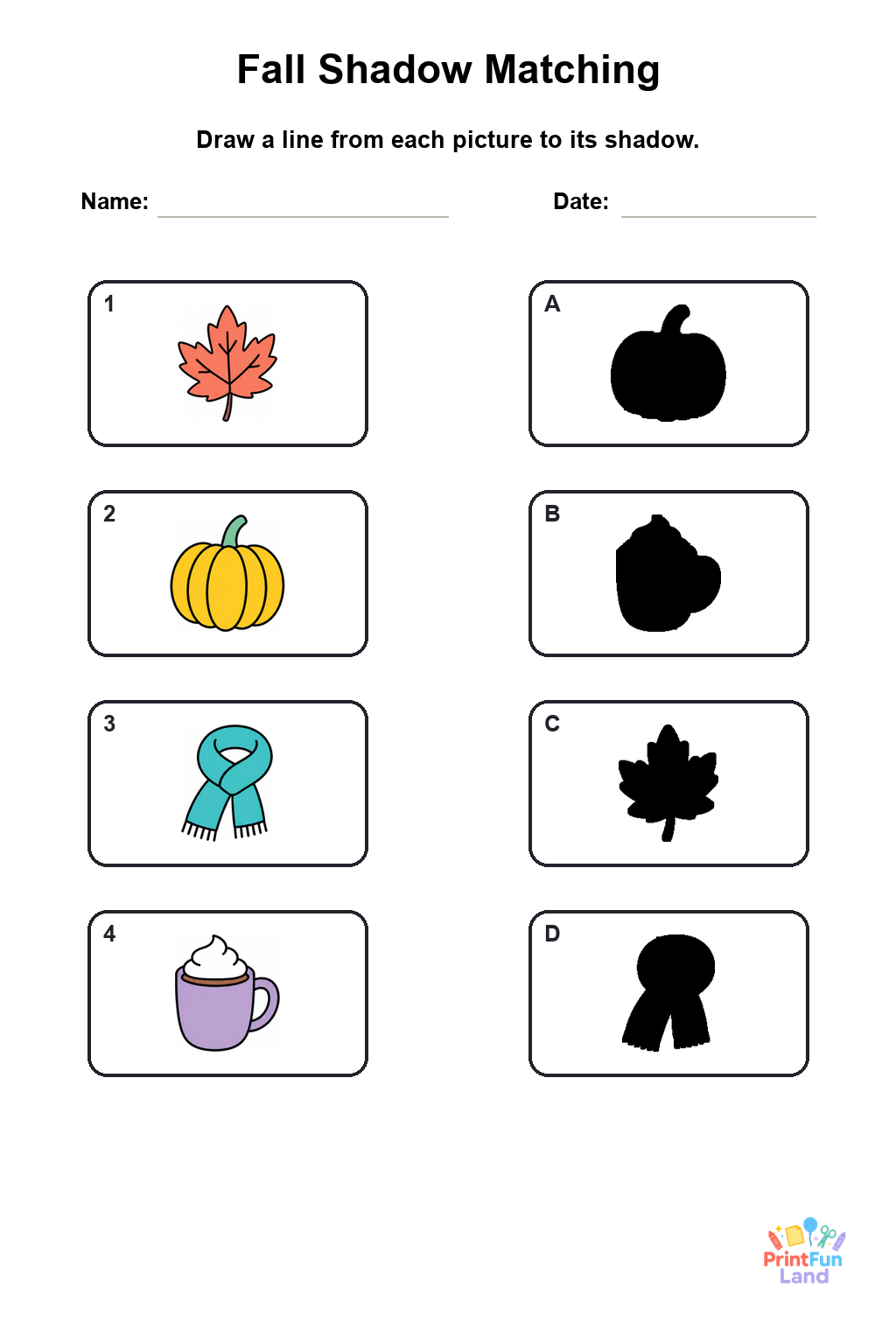 Fall Matching Games for Preschoolers printable page 1