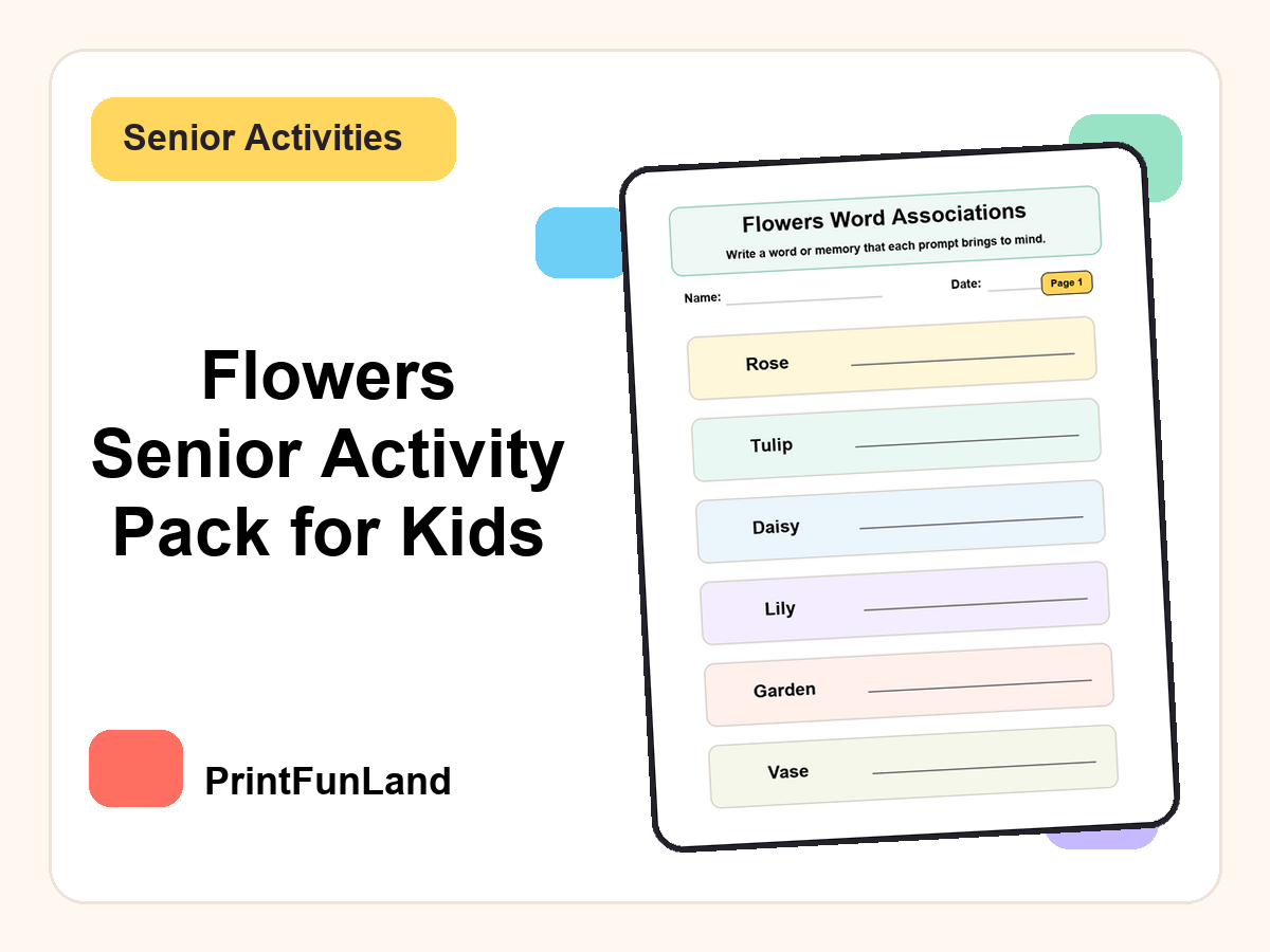 Flowers Senior Activity for Active Seniors printable preview