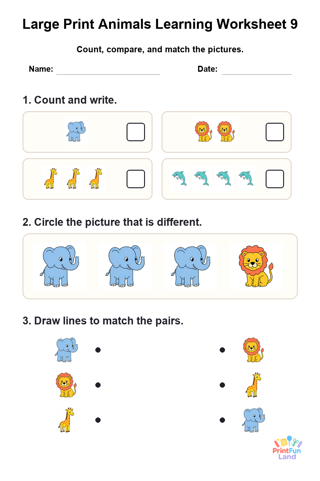 Large Print Animals Worksheets for Active Seniors printable page 9