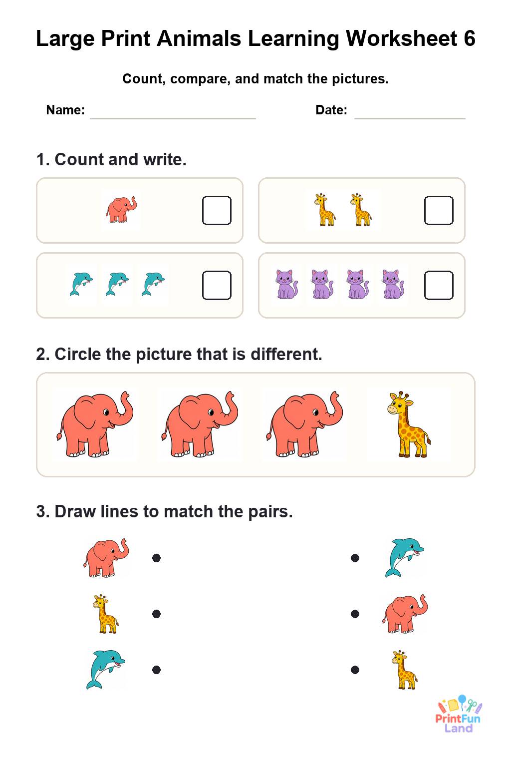 Large Print Animals Worksheets for Active Seniors printable page 6