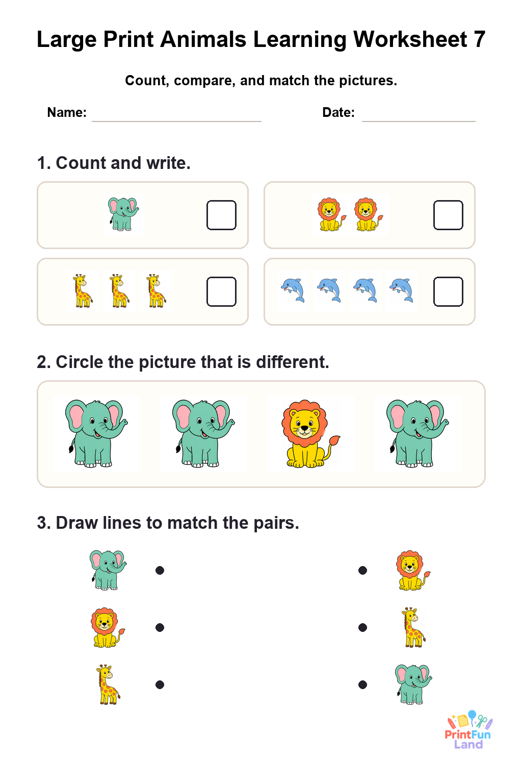 Large Print Animals Worksheets for Active Seniors printable page 7