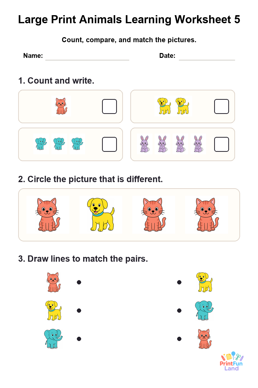 Large Print Animals Worksheets for Active Seniors printable page 5