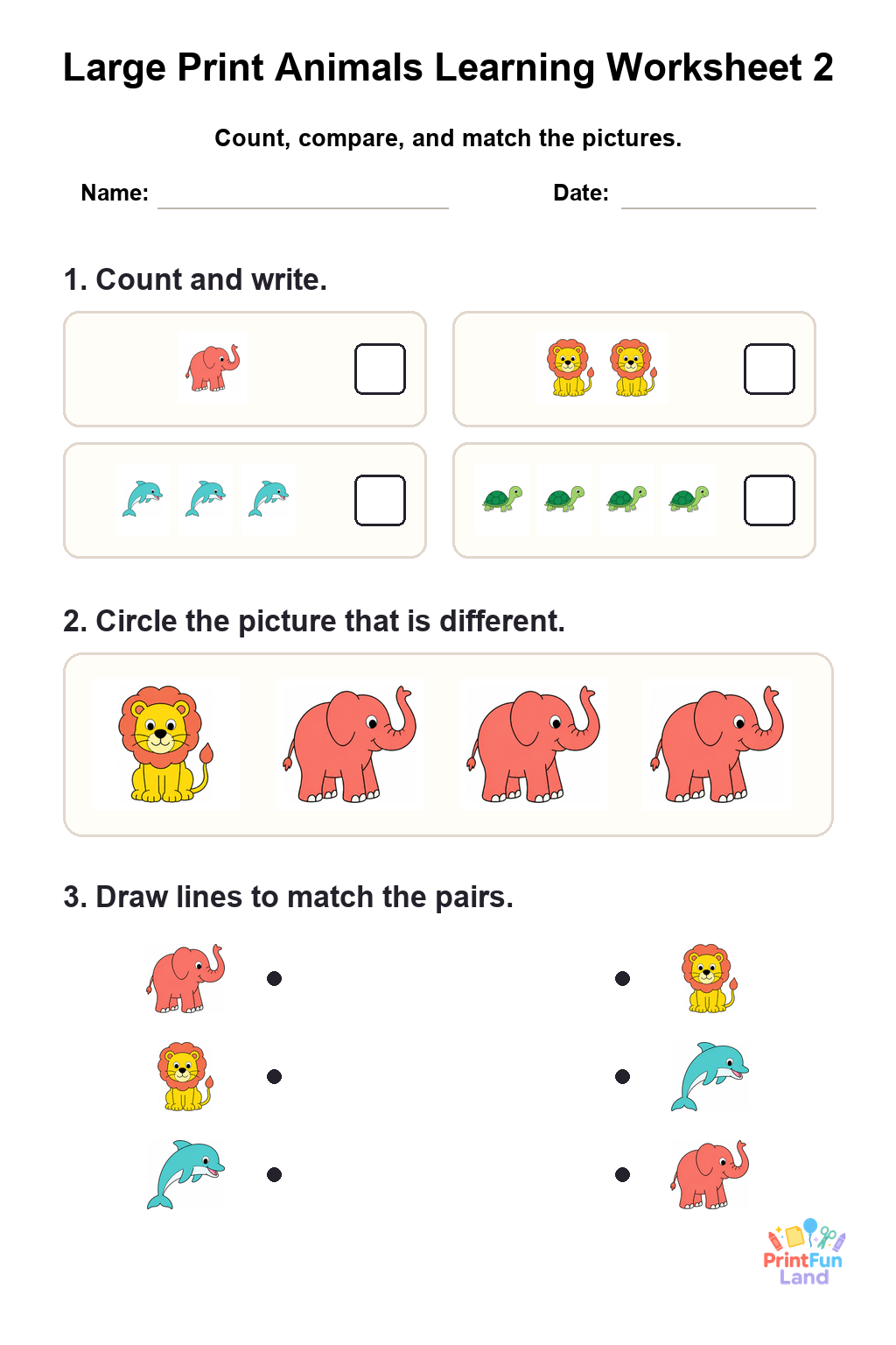 Large Print Animals Worksheets for Active Seniors printable page 2