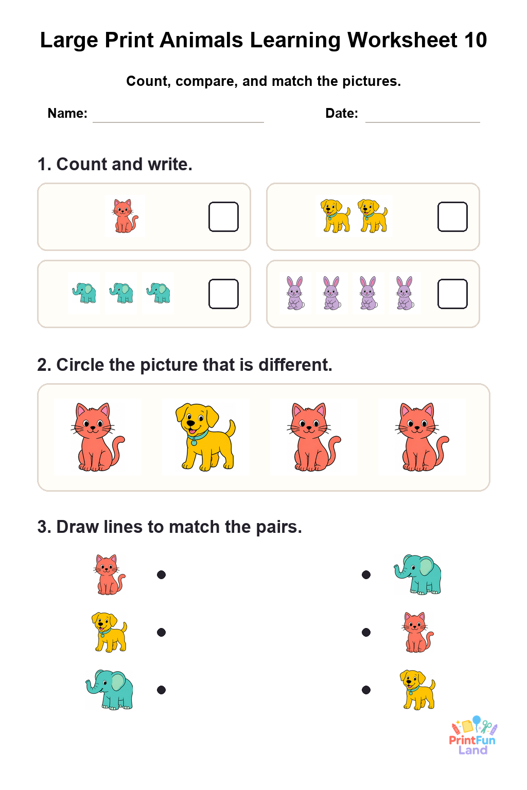 Large Print Animals Worksheets for Active Seniors printable page 10