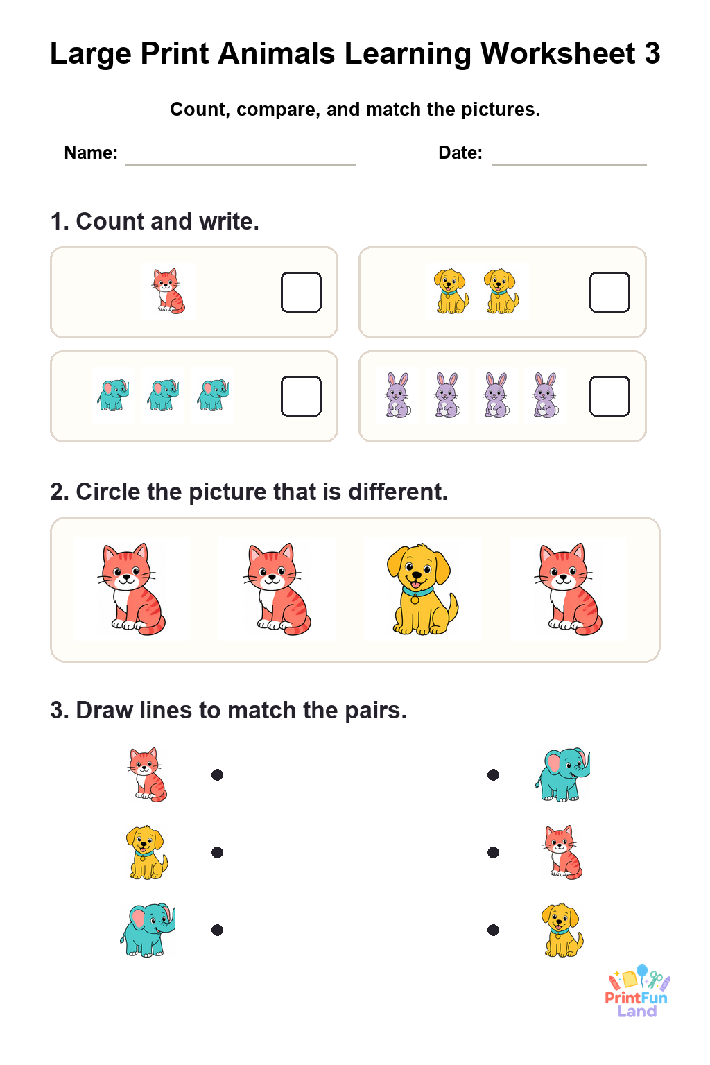 Large Print Animals Worksheets for Active Seniors printable page 3