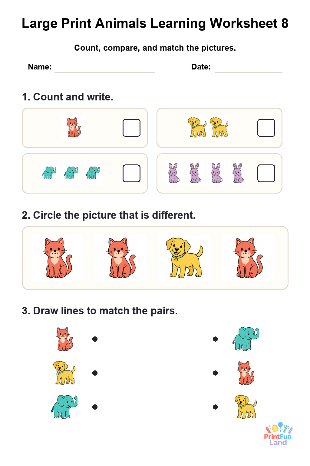 Large Print Animals Worksheets for Active Seniors printable page 8