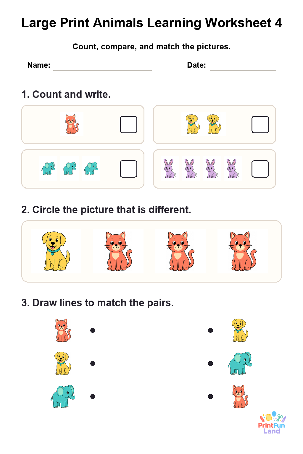 Large Print Animals Worksheets for Active Seniors printable page 4