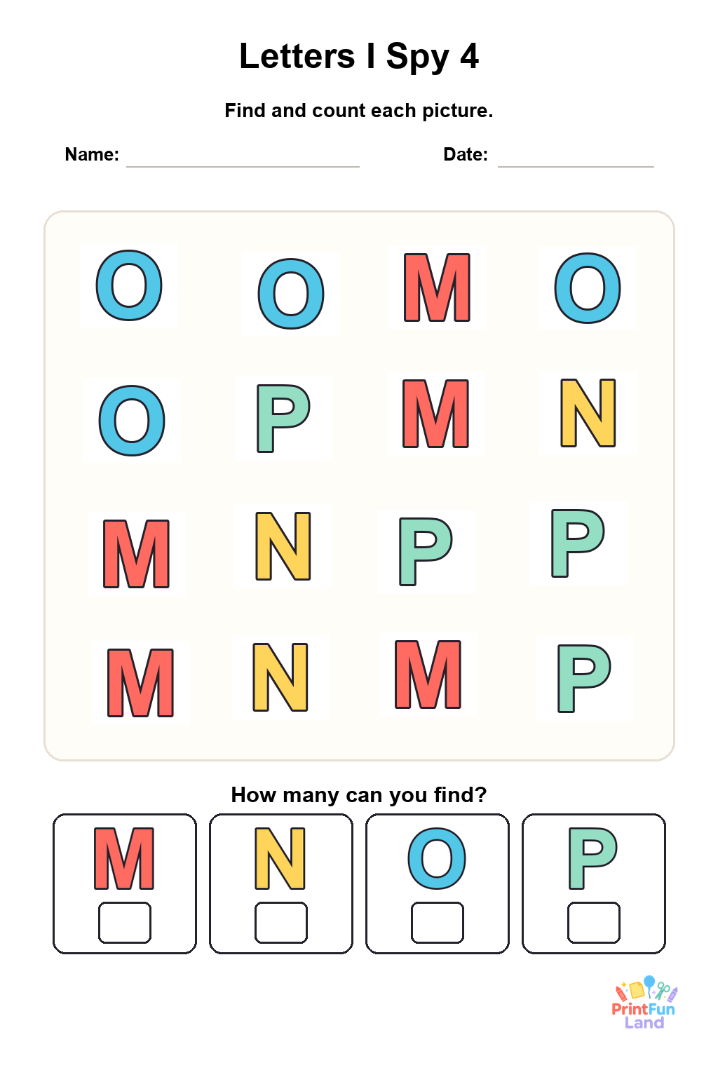 Letters I Spy for Preschoolers printable page 4
