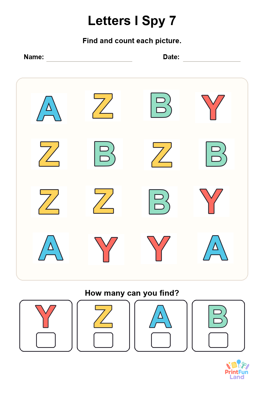 Letters I Spy for Preschoolers printable page 7
