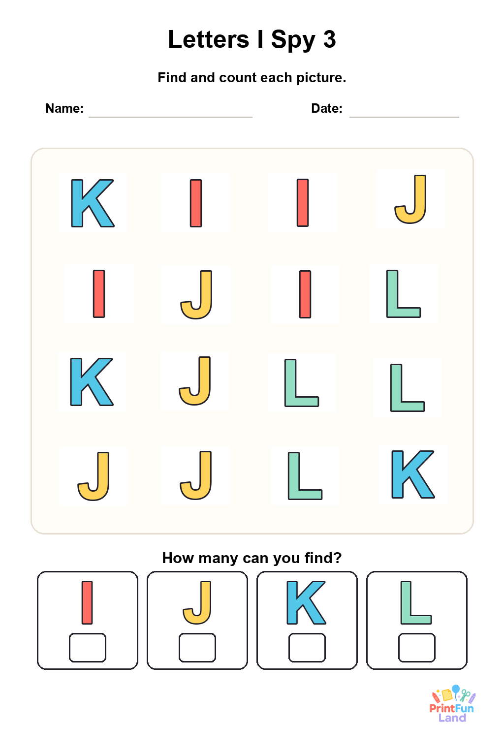 Letters I Spy for Preschoolers printable page 3
