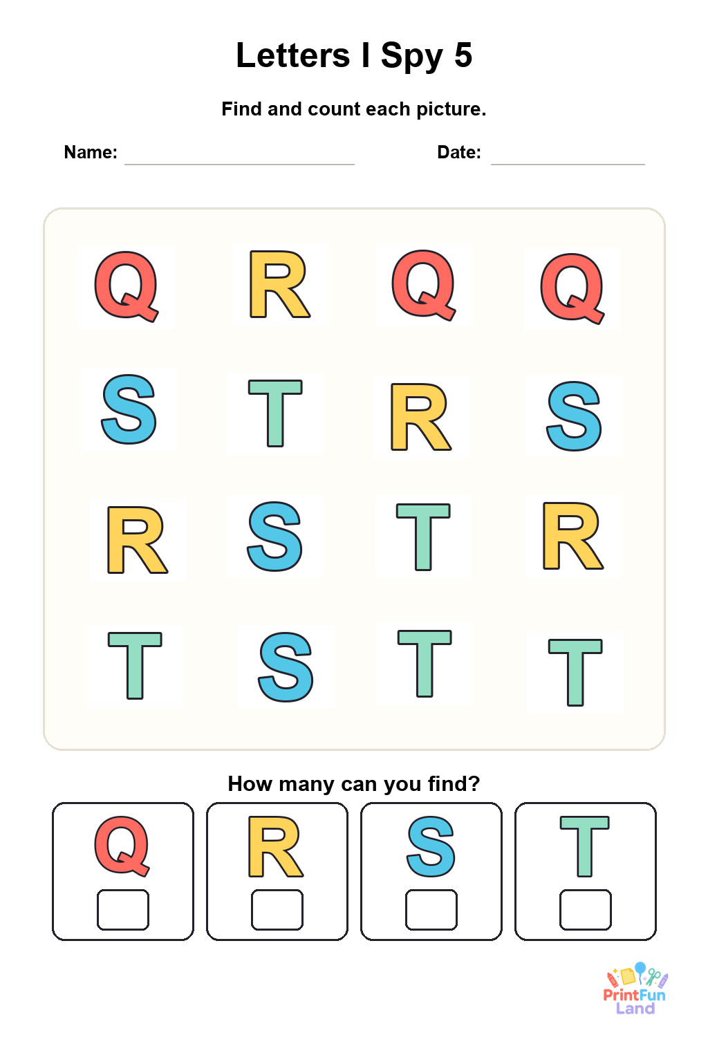 Letters I Spy for Preschoolers printable page 5