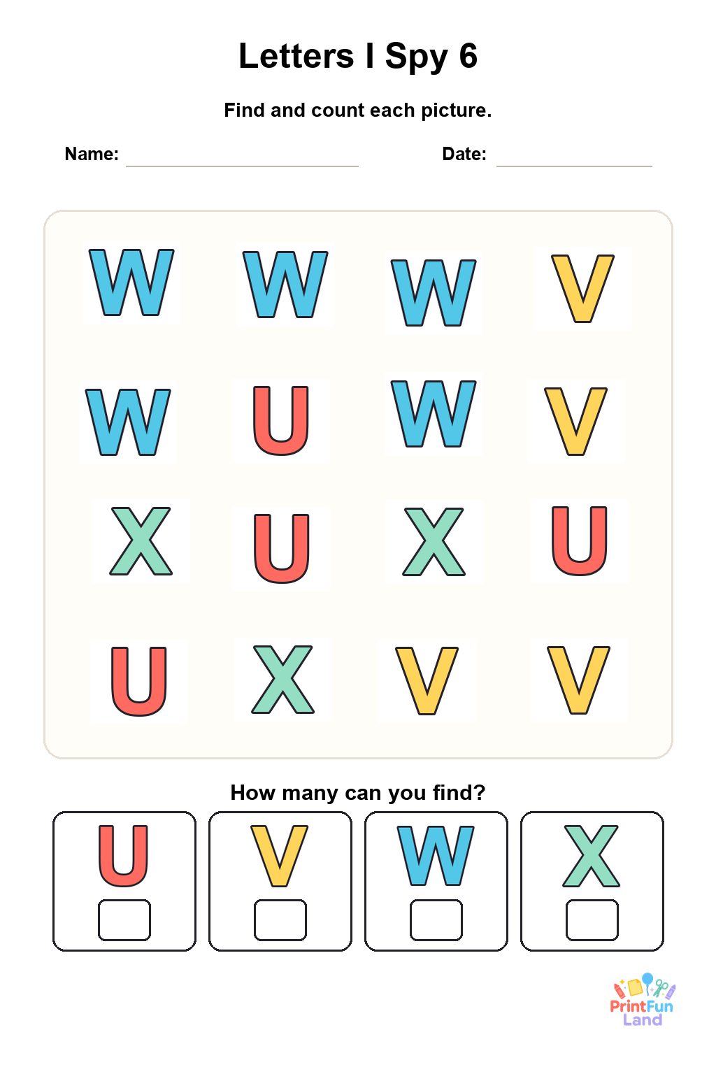 Letters I Spy for Preschoolers printable page 6