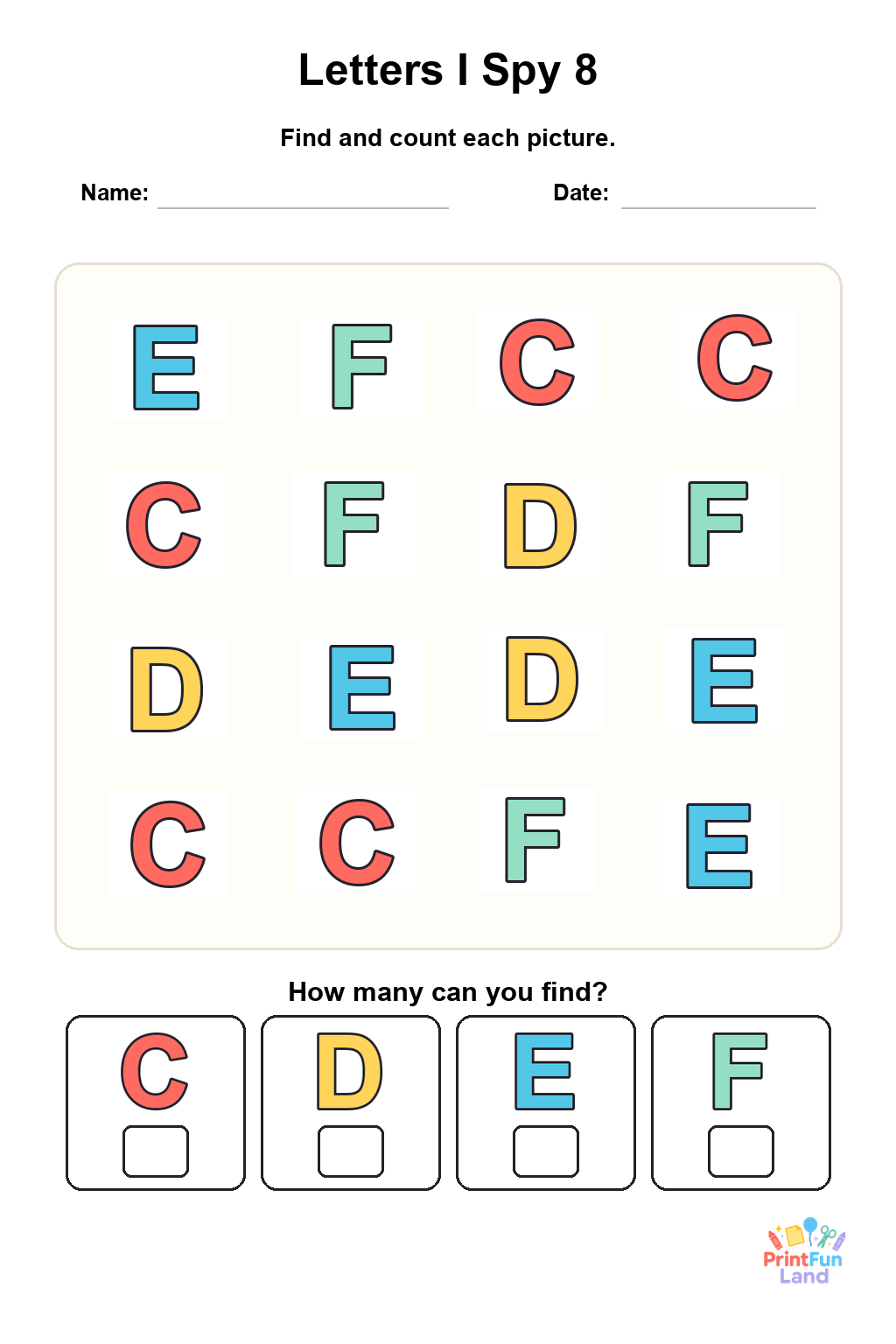 Letters I Spy for Preschoolers printable page 8